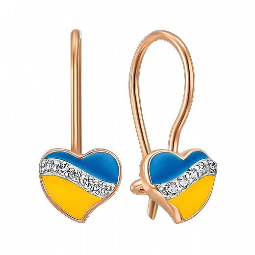 Earrings Ukrainian Flag Ukraine Symbol Heart Jewelry Charm Gift 14k gold (585)