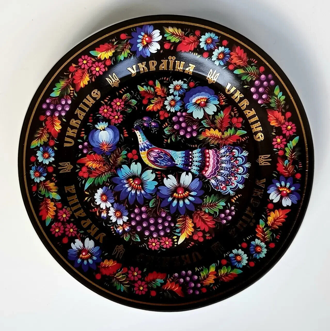 Decorative Plate Petrikovskaya painting Hand-painted Ukraine Wood (MDF)