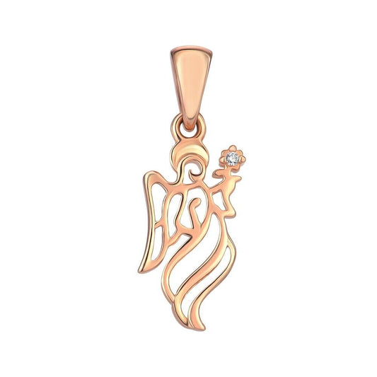 New Pendant - Angel Holding Flower Necklace Jewelry Charm 14k gold (585)