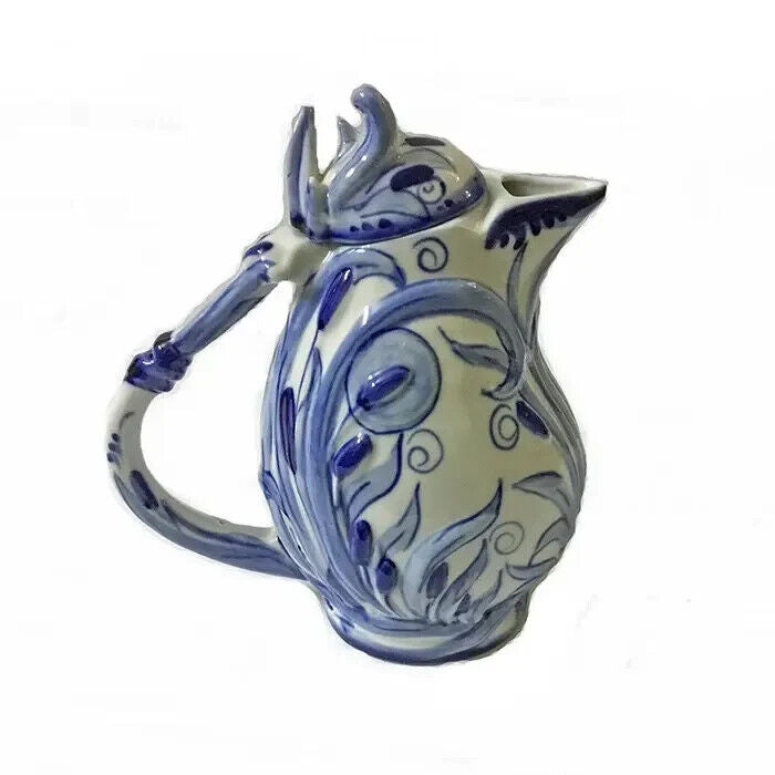 Ceramic Brewing Kettle Pot Gzhel Ornament Vintage Style Ukrainian New Teapot Tea