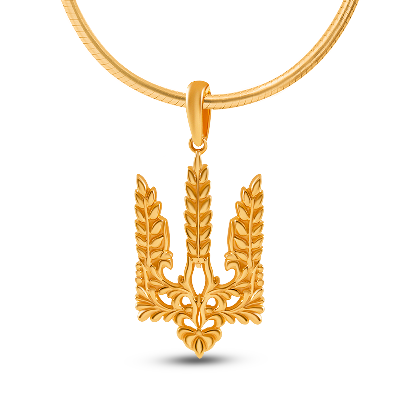 Pendant Ukrainian Heart Trident Tryzub Necklace Jewelry Charm 14k gold (585)