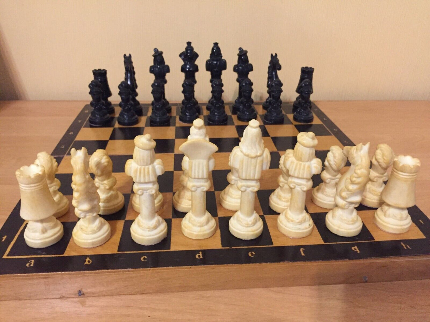 Chess set vintage plastic chessmen wooden Board Game USSR Soviet