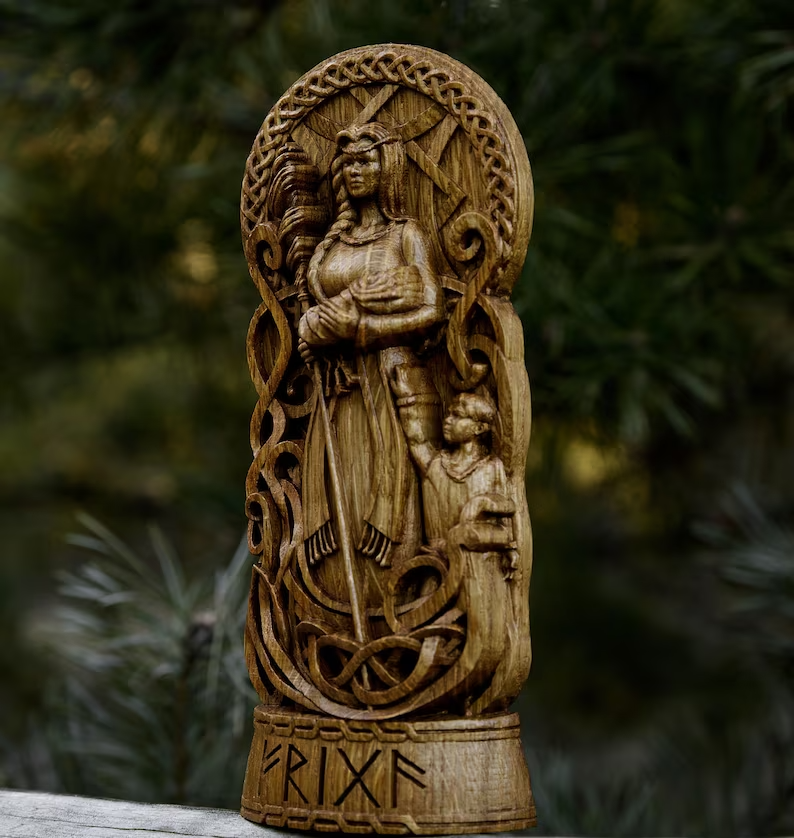 Frigga God Viking Wood Carved Frigg statue Friga  Altar sculpture Norse Gift New