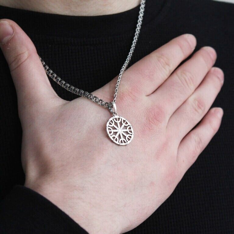 Amulet Helm of Dread Silver 925 Pendant Viking Rune Futark Pendant Necklace