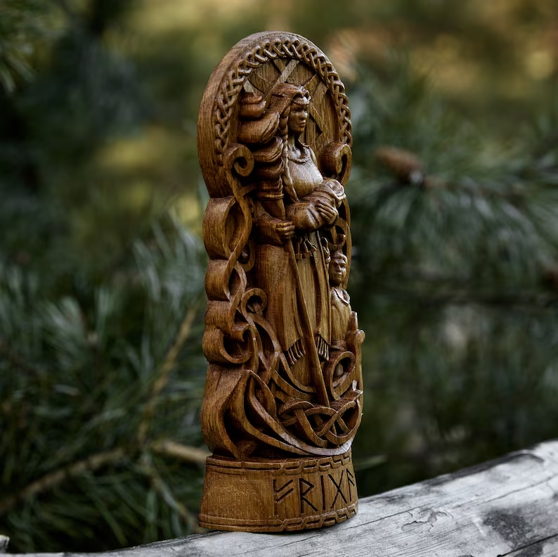 Frigga God Viking Wood Carved Frigg statue Friga  Altar sculpture Norse Gift New