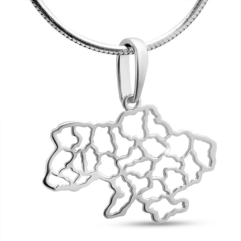 New Pendant Ukraine Map Necklace Gift Symbol Jewelry Charm 14k White Gold (585)