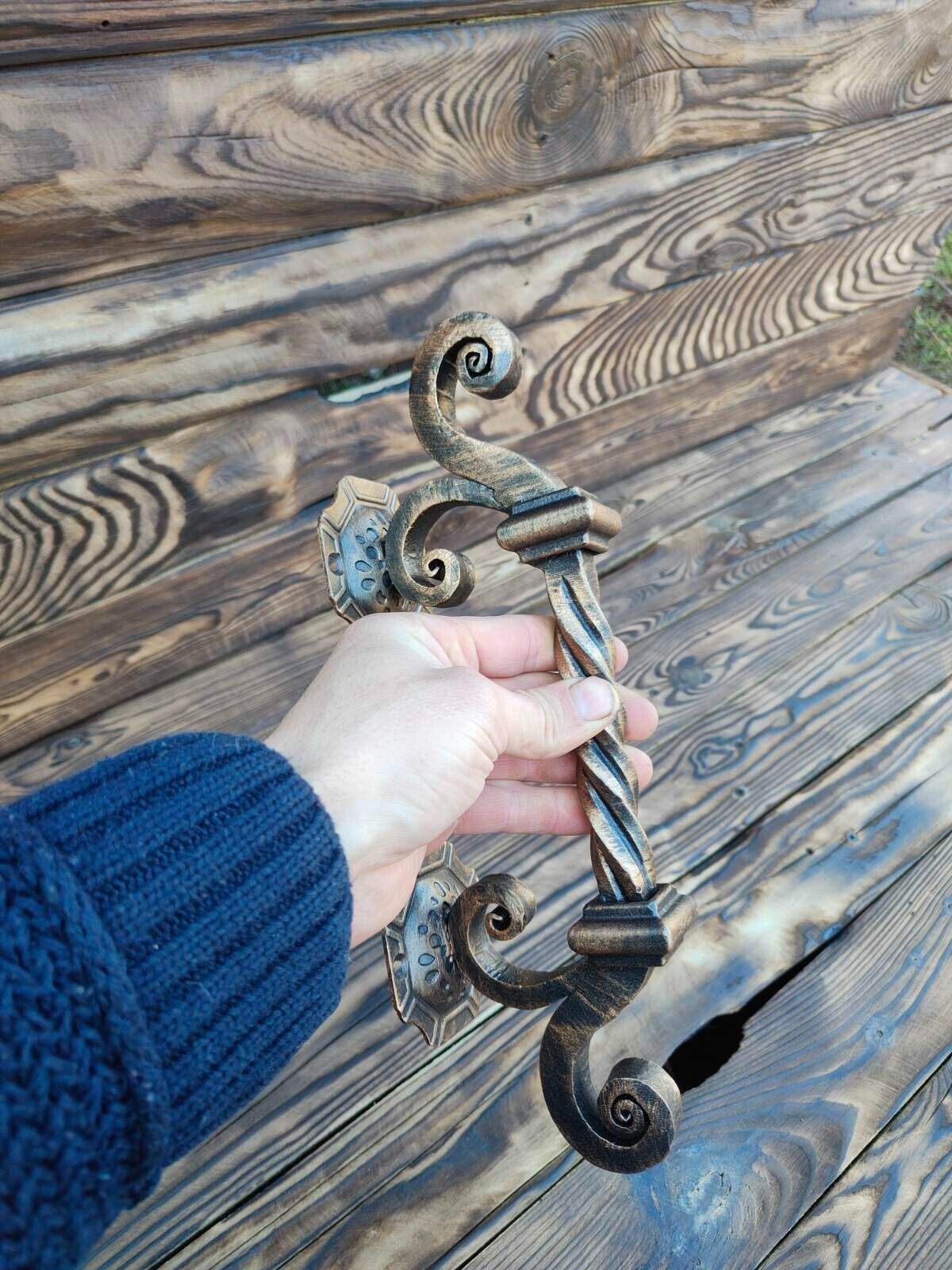 Handmade Push Pull Door Handle Hand Forged Solid 12" Wrought Iron Entrance Entry
