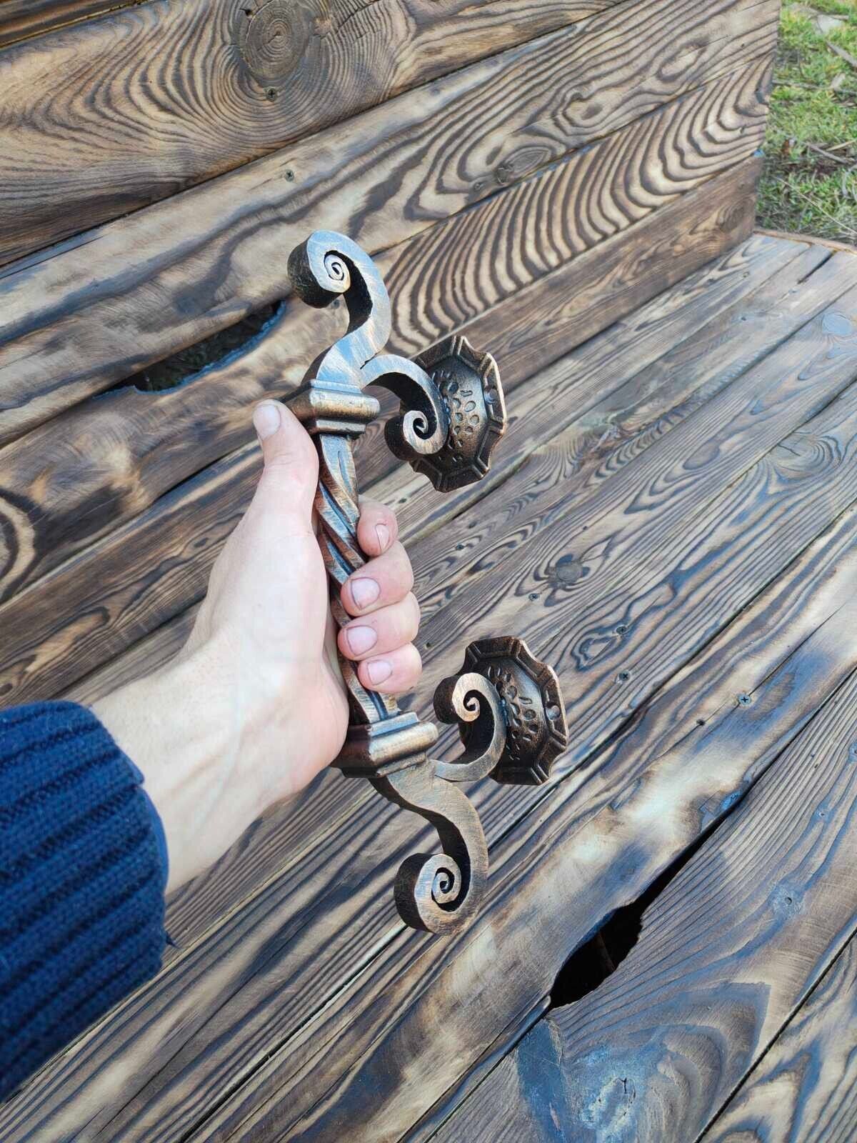 Handmade Push Pull Door Handle Hand Forged Solid 12" Wrought Iron Entrance Entry