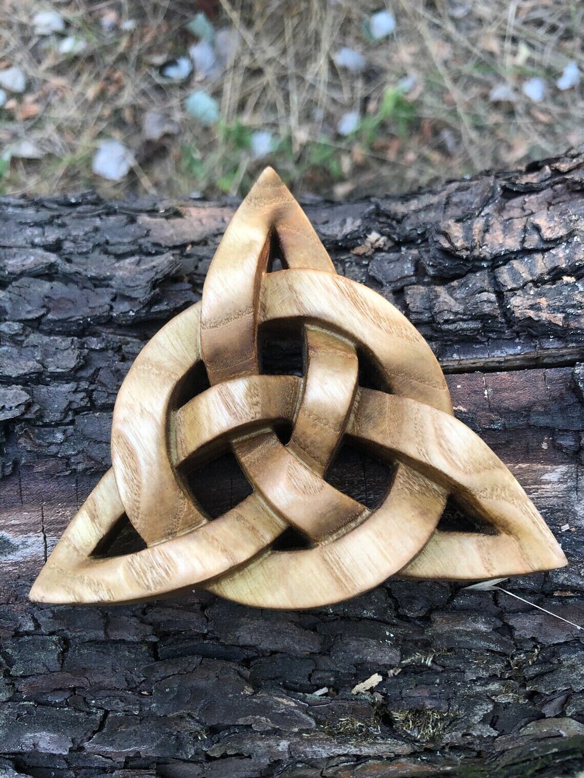 Wood carved Triquetra, Hand carved, Triquetra Decor Wooden Gift New