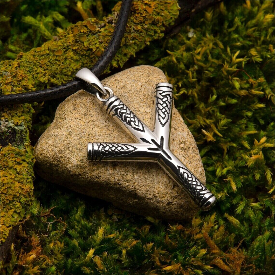 Algiz Rune Viking Norse Elder Futhark Protection Necklace Pendant Silver 925