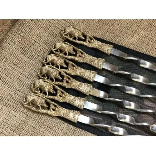 Luxury 6pcs Stainless Steel Metal Barbeque Skewer Needle BBQ Kebab Stick