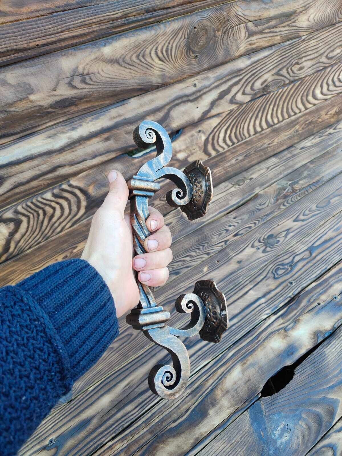 Handmade Push Pull Door Handle Hand Forged Solid 12" Wrought Iron Entrance Entry