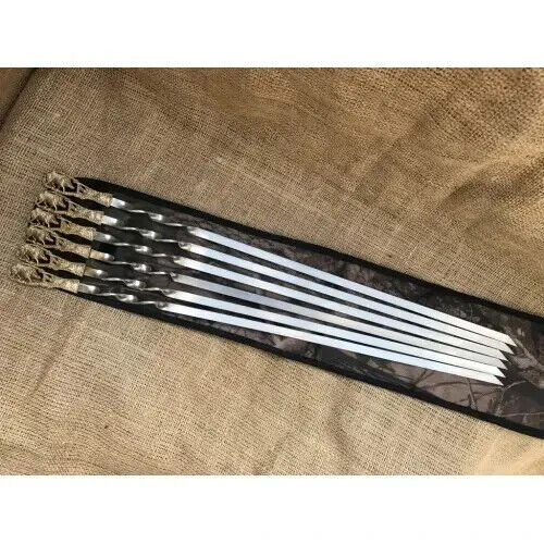 Luxury 6pcs Stainless Steel Metal Barbeque Skewer Needle BBQ Kebab Stick