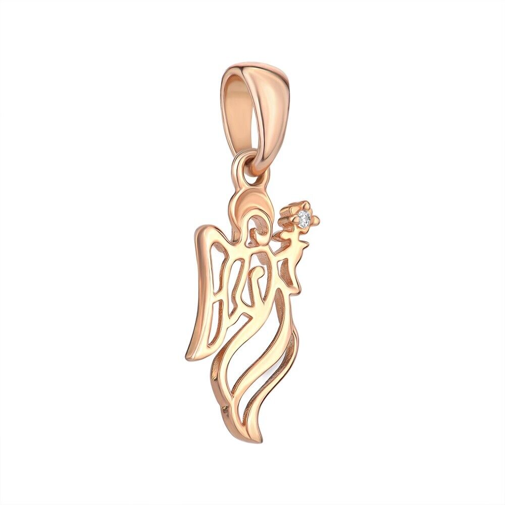 New Pendant - Angel Holding Flower Necklace Jewelry Charm 14k gold (585)