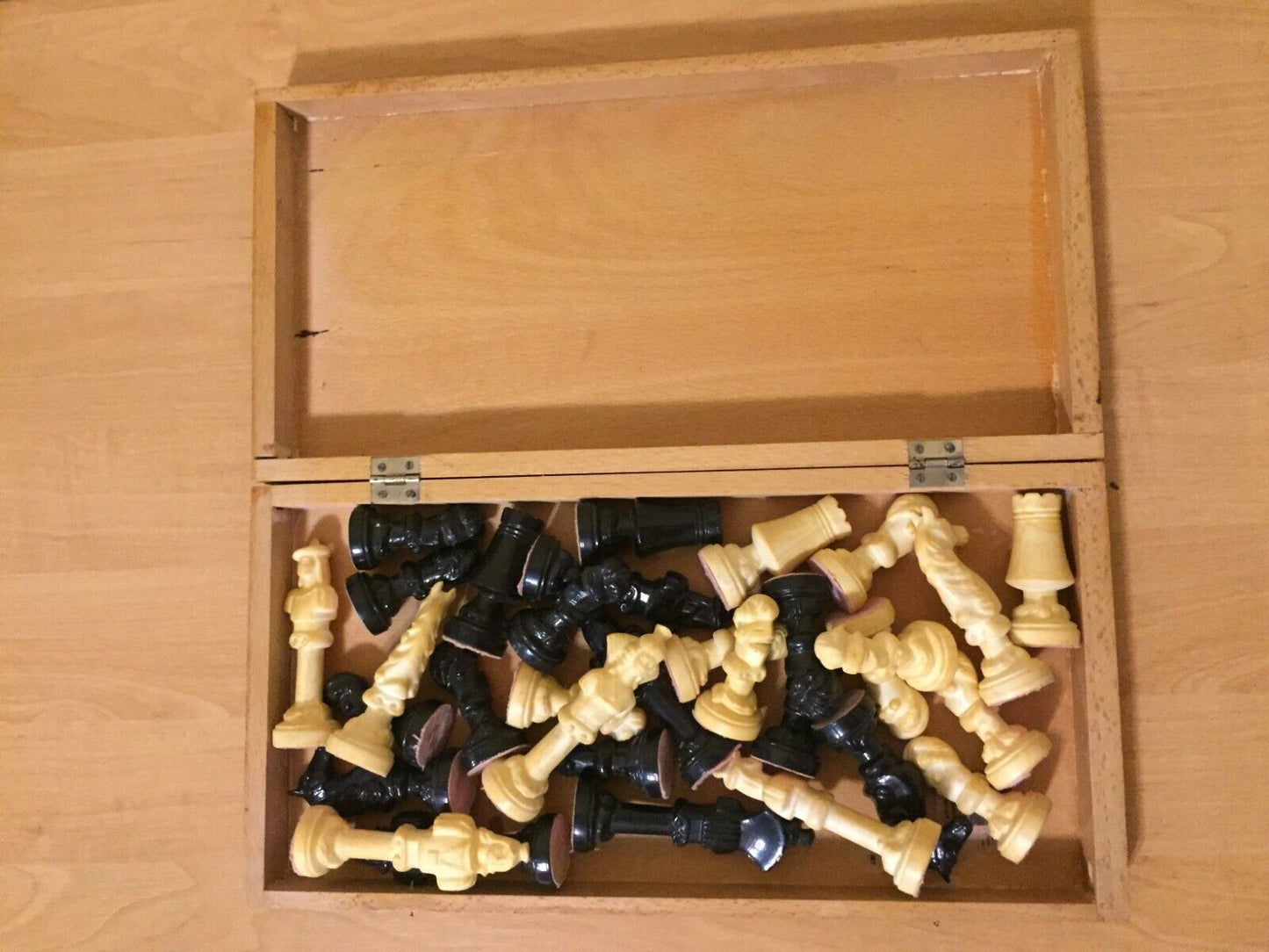 Chess set vintage plastic chessmen wooden Board Game USSR Soviet