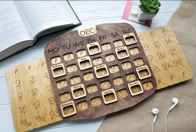 NEW 2022 - Wooden Perpetual Calendar with Magnets Exclusive handmade Big 50x25cm