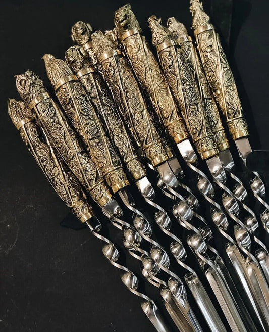 Luxury 12pcs Stainless Steel Metal Barbeque Skewer Needle BBQ Kebab Stick