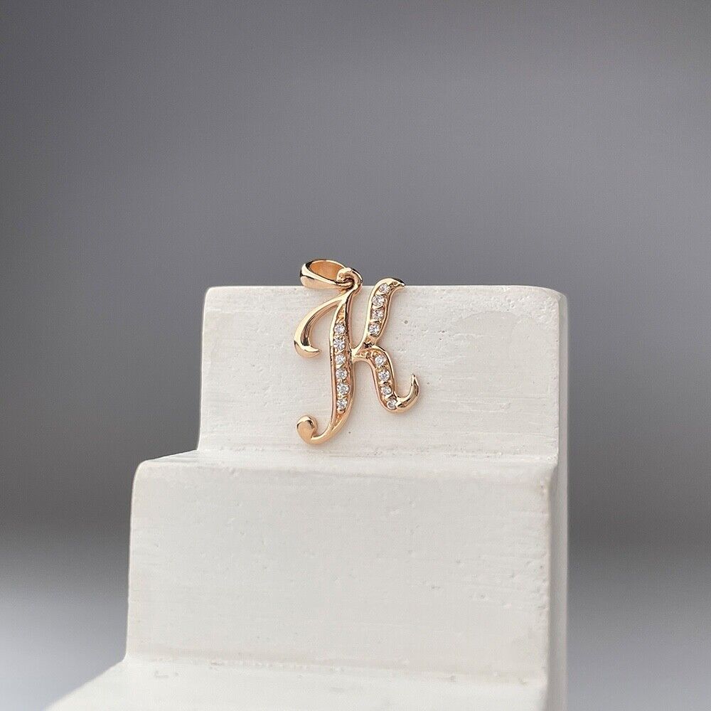 New Pendant - Letter K Name Girl Woman Necklace Jewelry Charm 14k gold (585)