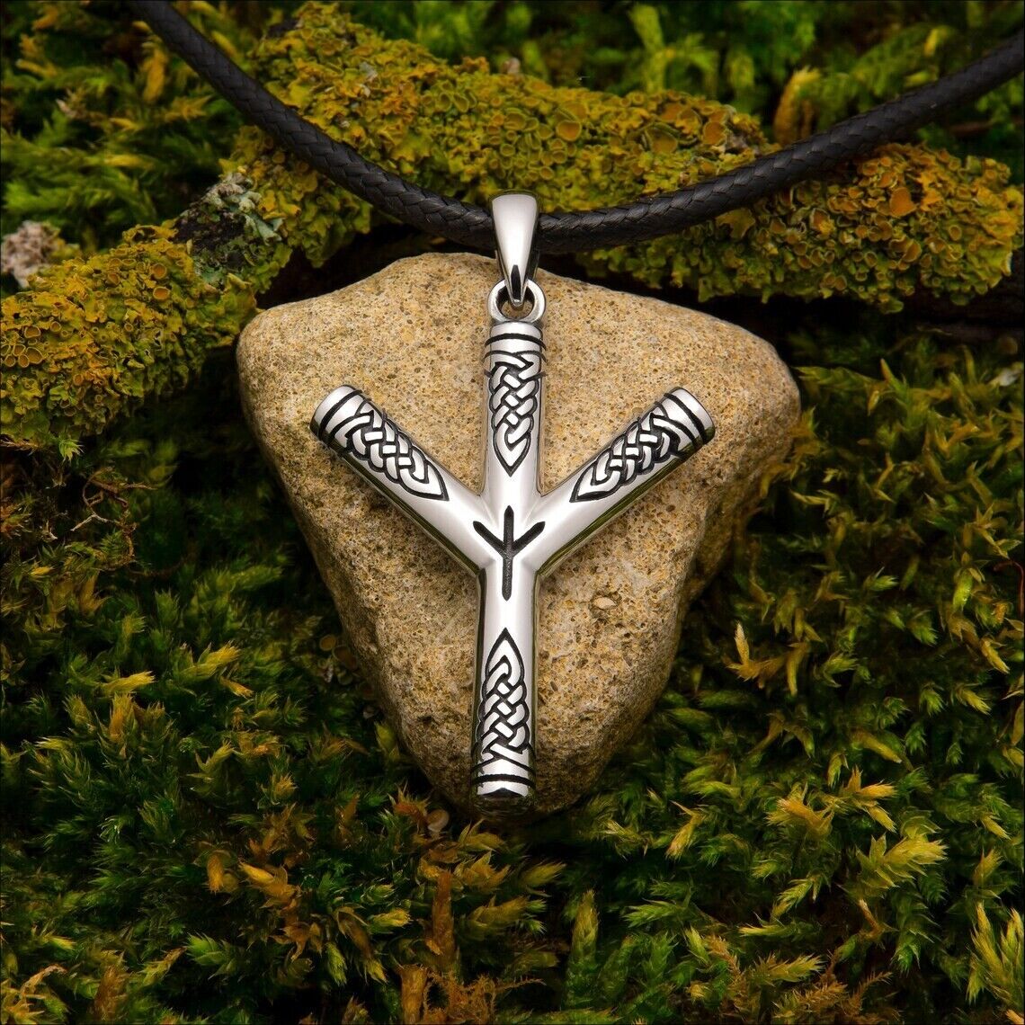Algiz Rune Viking Norse Elder Futhark Protection Necklace Pendant Silver 925