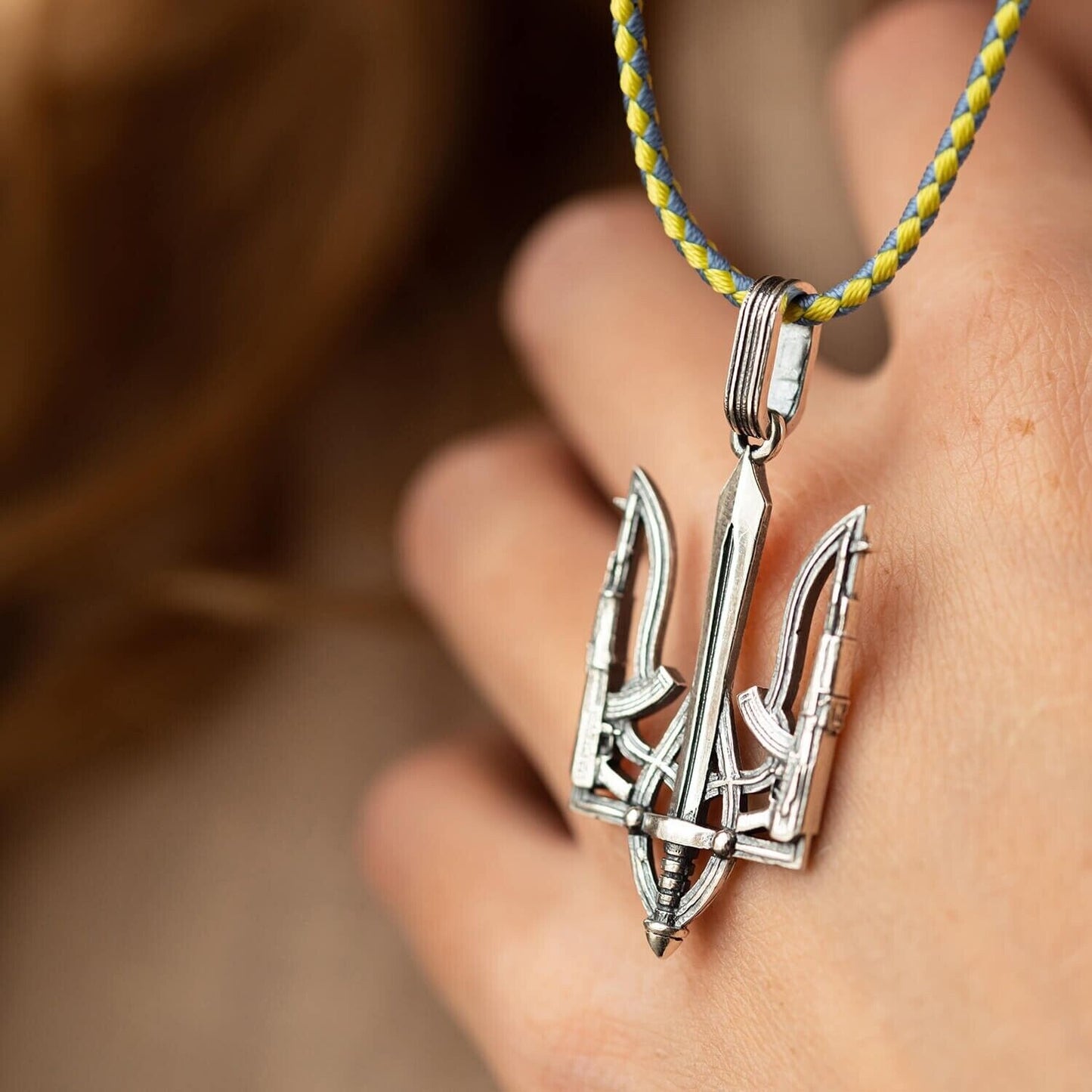 Pendant Ukrainian Trident Tryzub Ukraine Necklace Jewelry Charm Silver