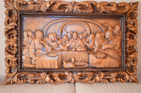 30" Secret Dinner Orthodox Wooden Carved  Icon Panneau Large god. Christian Gift