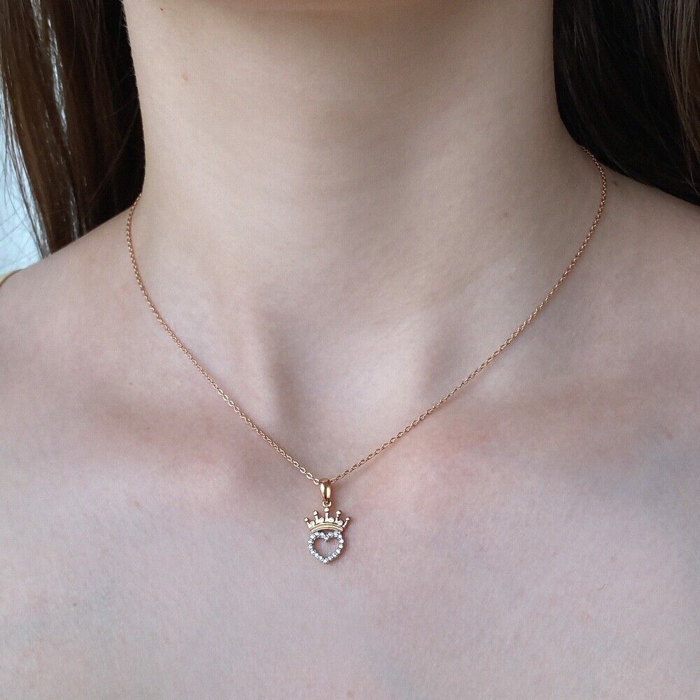 New Pendant -   Crown Heart Woman Girl Necklace Jewelry Charm 14k gold (585)