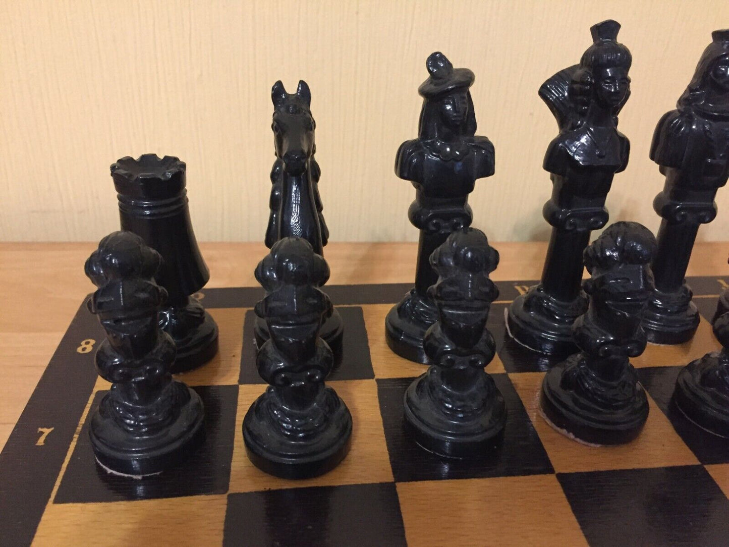 Chess set vintage plastic chessmen wooden Board Game USSR Soviet