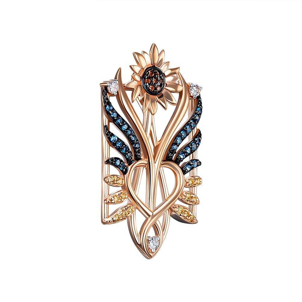 New Pendant - Sunflower Trident Тризуб Ukrainian Necklace Jewelry 14k gold (585)