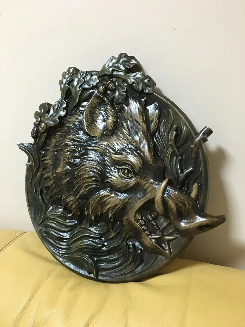 Wild Boar Large Wood Carving Picture 3D Handmade Gift Panno Wall Decor