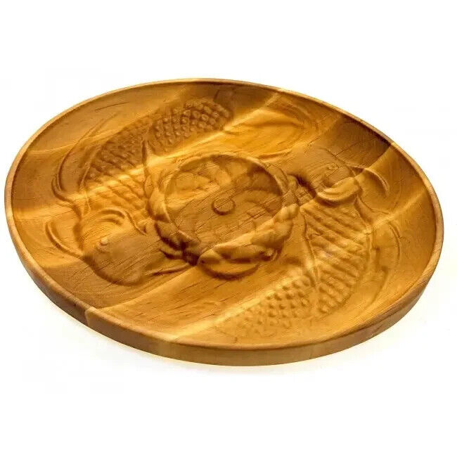 New Wooden Plate Gift Fish Handmade Decor Dinner Carved