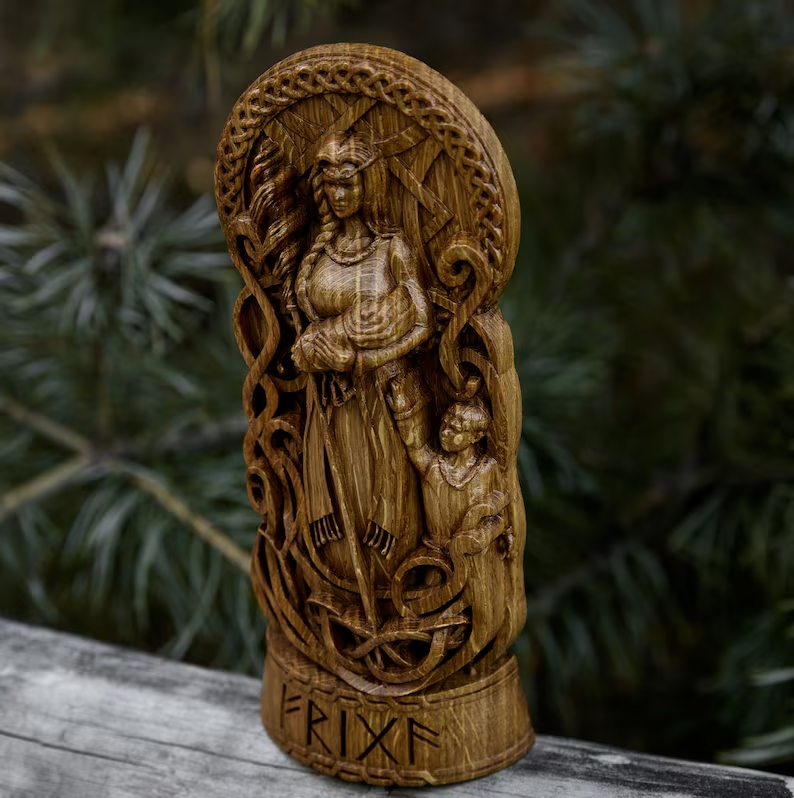 Frigga God Viking Wood Carved Frigg statue Friga  Altar sculpture Norse Gift New