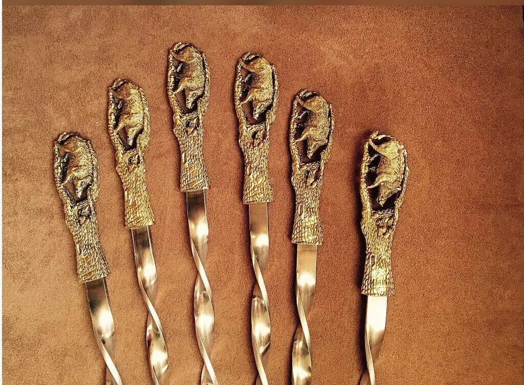 Luxury 6pcs Stainless Steel Metal Barbeque Skewer Needle BBQ Kebab Stick