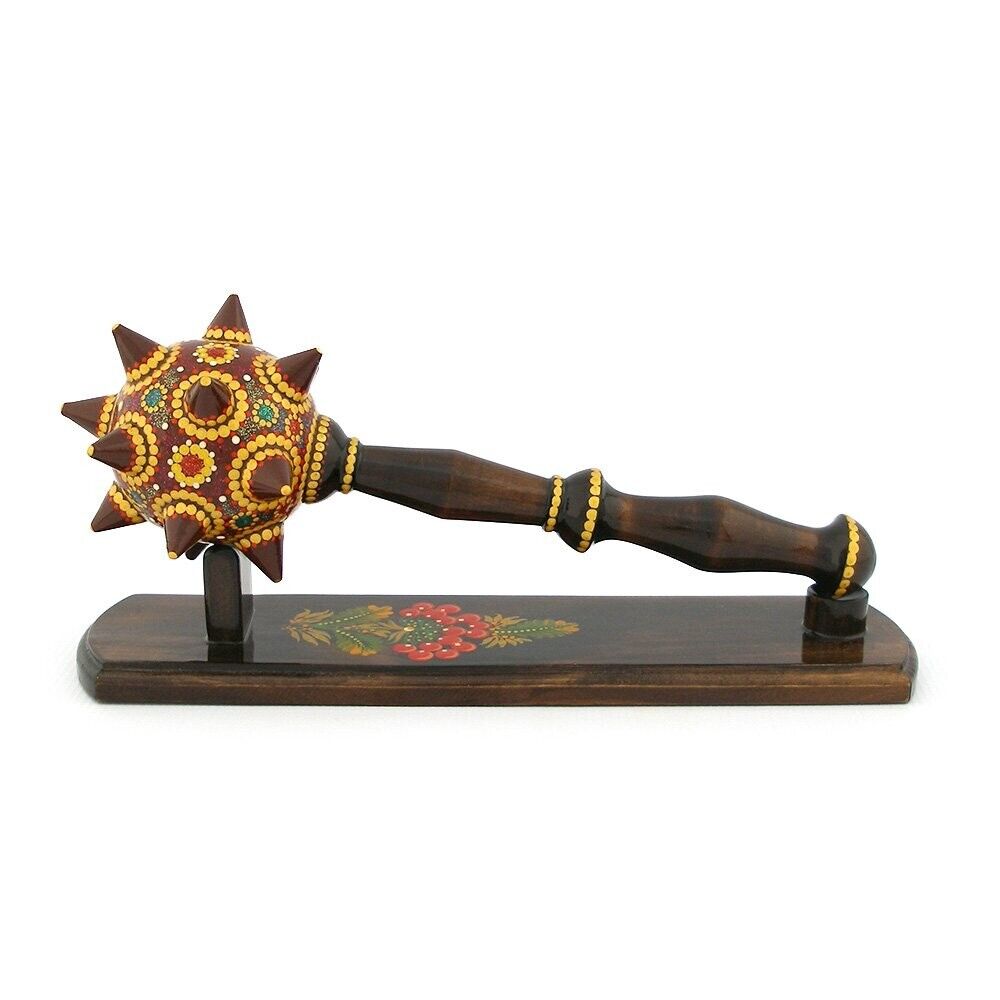 Decorative mace Petrikovskaya painting Hand-painted Figurine Ukraine Wood