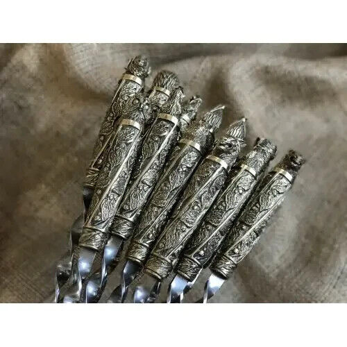 Luxury 12pcs Stainless Steel Metal Barbeque Skewer Needle BBQ Kebab Stick