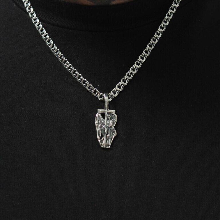 Silver 925 Pendant Guardian Angel with a Cross Jewelry Necklace