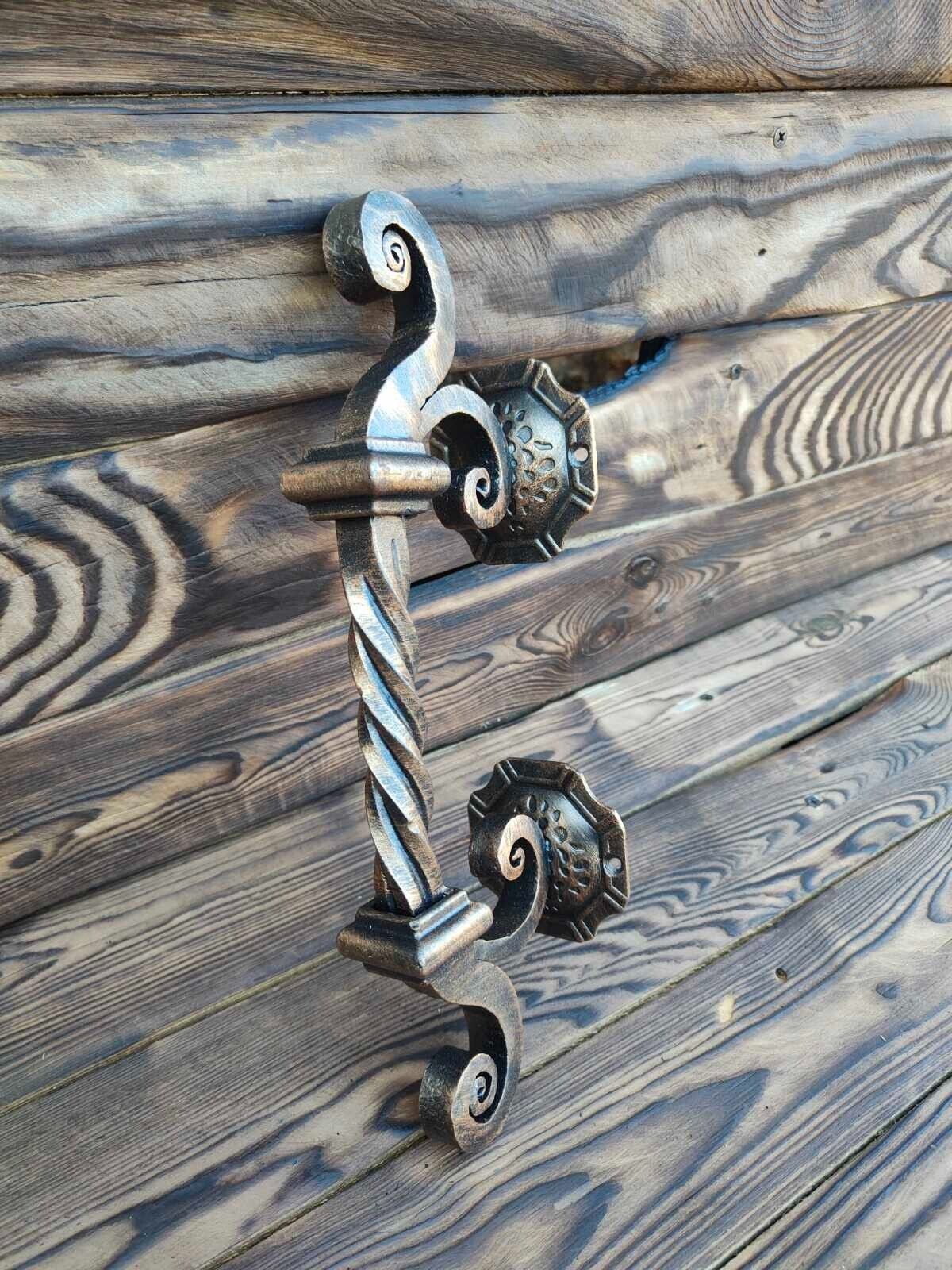 Handmade Push Pull Door Handle Hand Forged Solid 12" Wrought Iron Entrance Entry