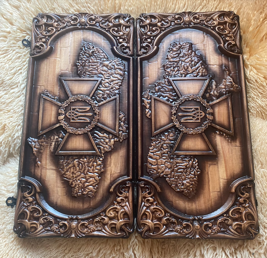 Artwork Backgammon "Armed Forces of Ukraine" – Handcrafted Ukrainian Wooden Backgammon Set (58x28cm / 22.8x11 inches)