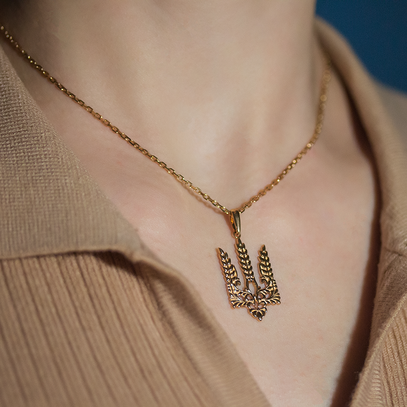 Pendant Ukrainian Heart Trident Tryzub Necklace Jewelry Charm 14k gold (585)