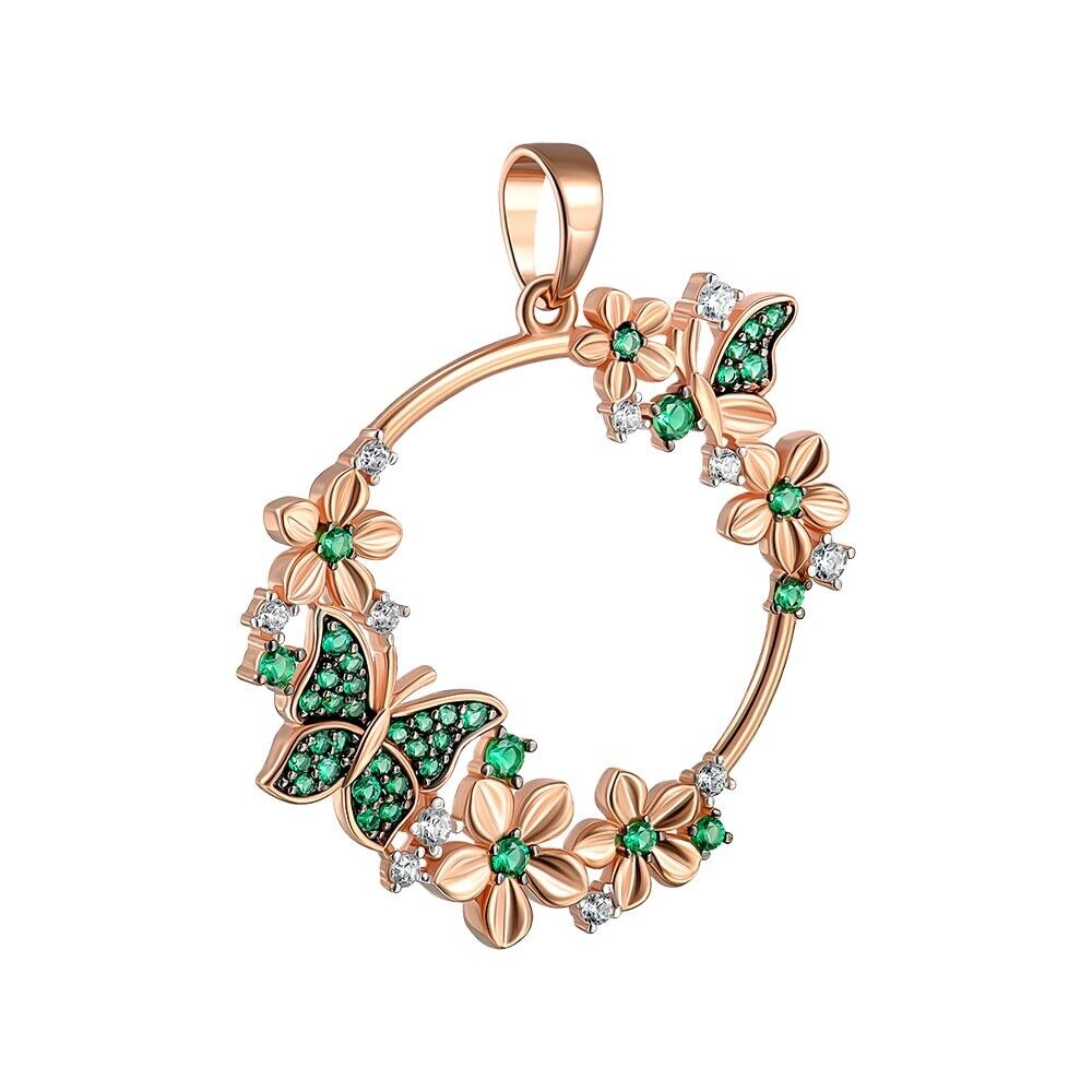 Pendant Butterfly Green Delicate Flowers Necklace Jewelry Charm 14k gold (585)