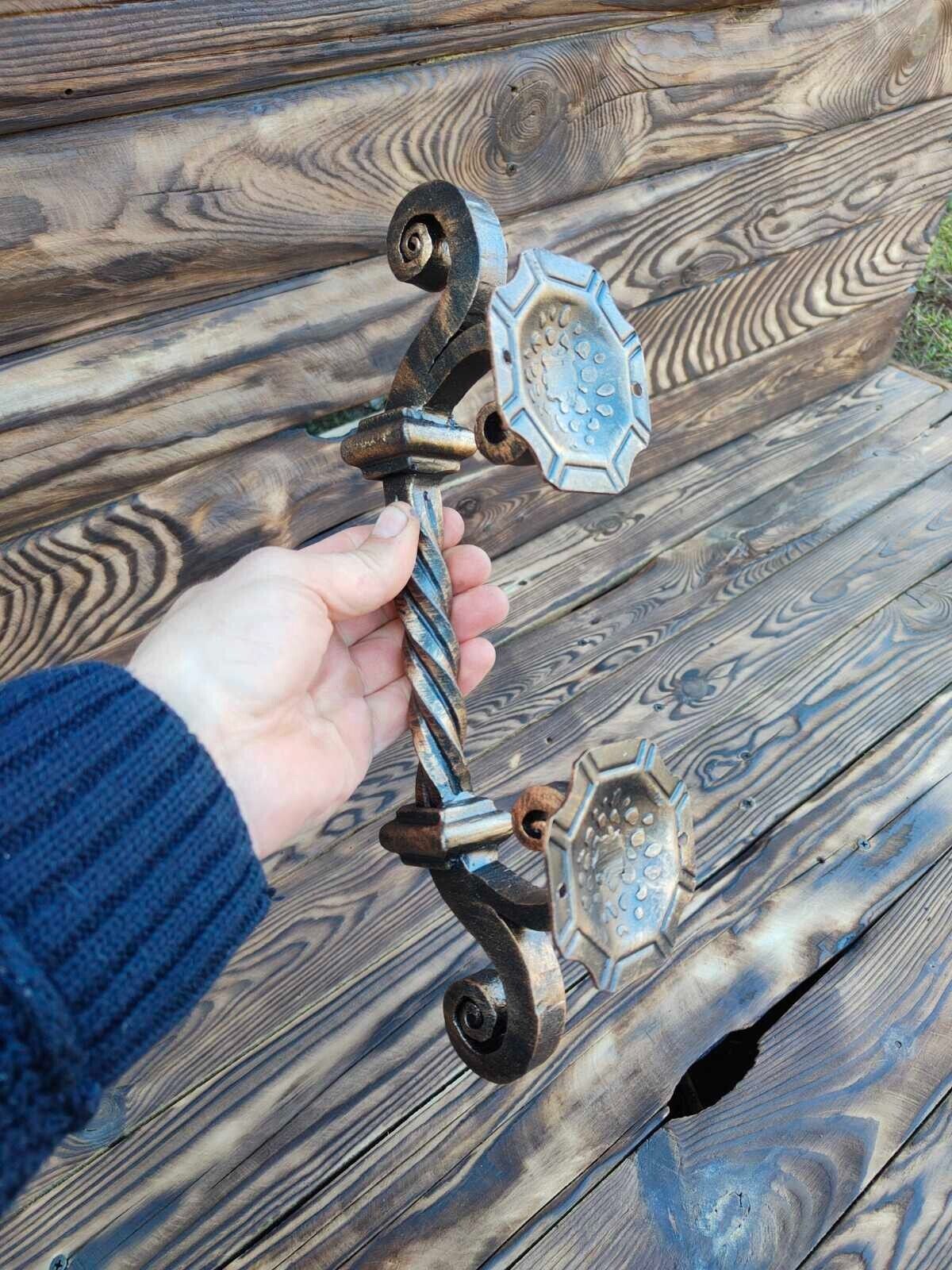 Handmade Push Pull Door Handle Hand Forged Solid 12" Wrought Iron Entrance Entry