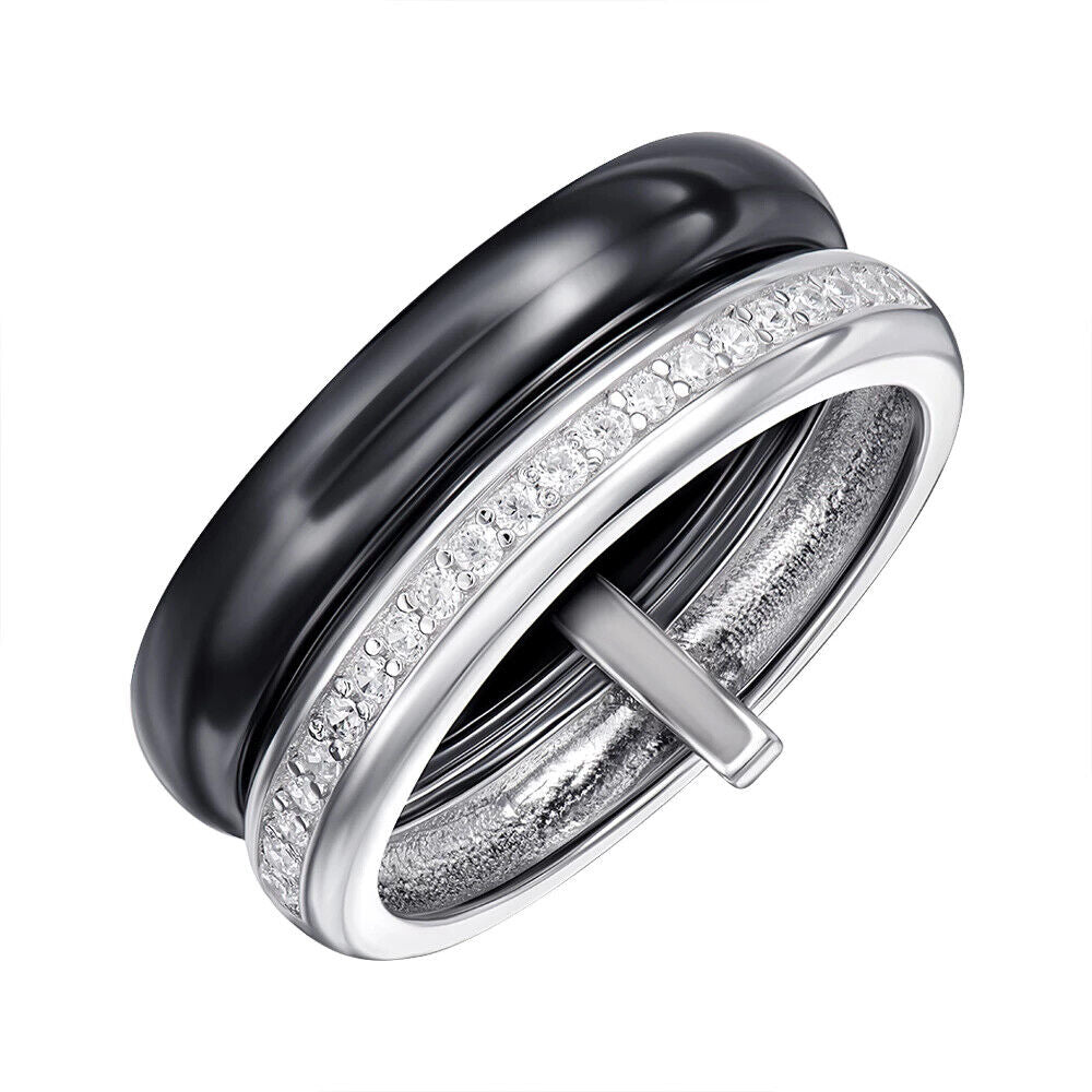 New Silver 925 Ceramics Ring - Stones Black Jewelry Charm Fashion Style Women
