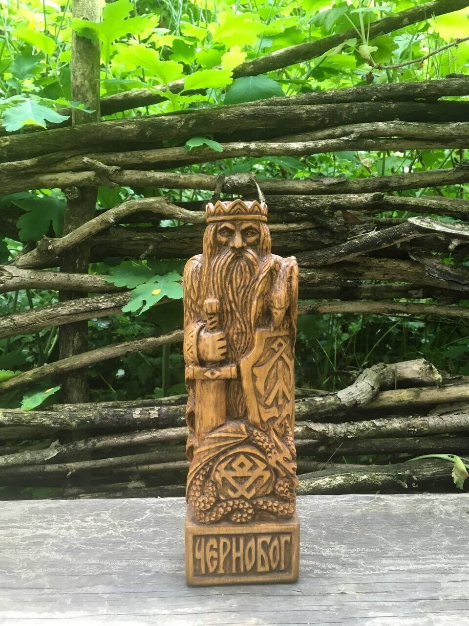 Chernobog Statue Slaviс God Wooden Carved Figure Wood Handmade Decor Height 10in