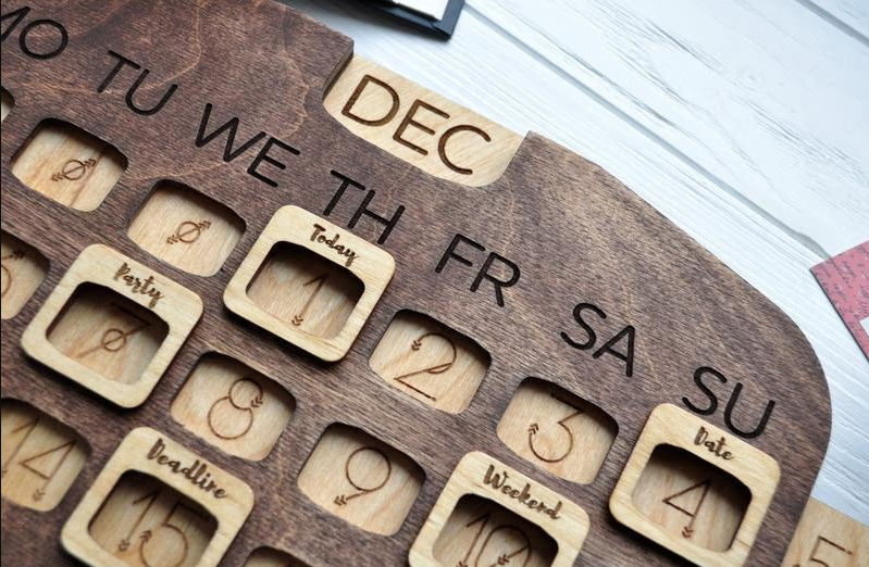NEW 2022 - Wooden Perpetual Calendar with Magnets Exclusive handmade Big 50x25cm