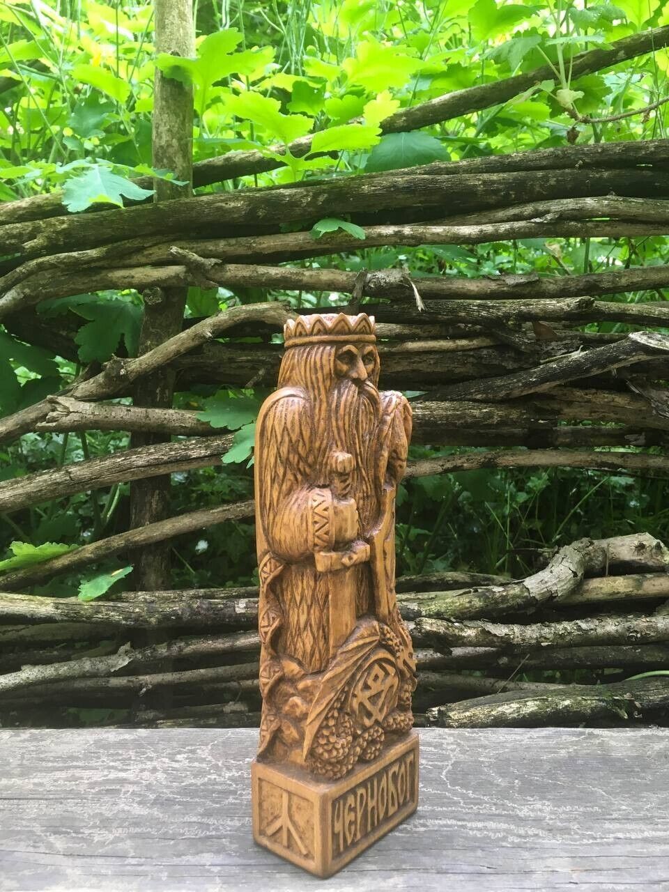Chernobog Statue Slaviс God Wooden Carved Figure Wood Handmade Decor Height 10in