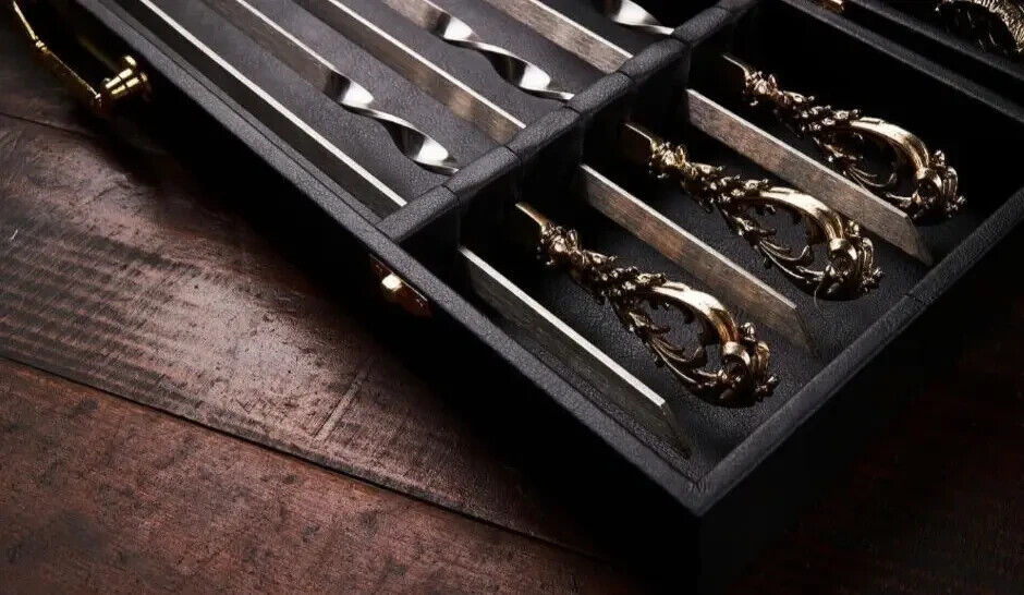 Luxury 6pcs Stainless Steel Metal Barbeque Skewer Needle BBQ Kebab Stick Case