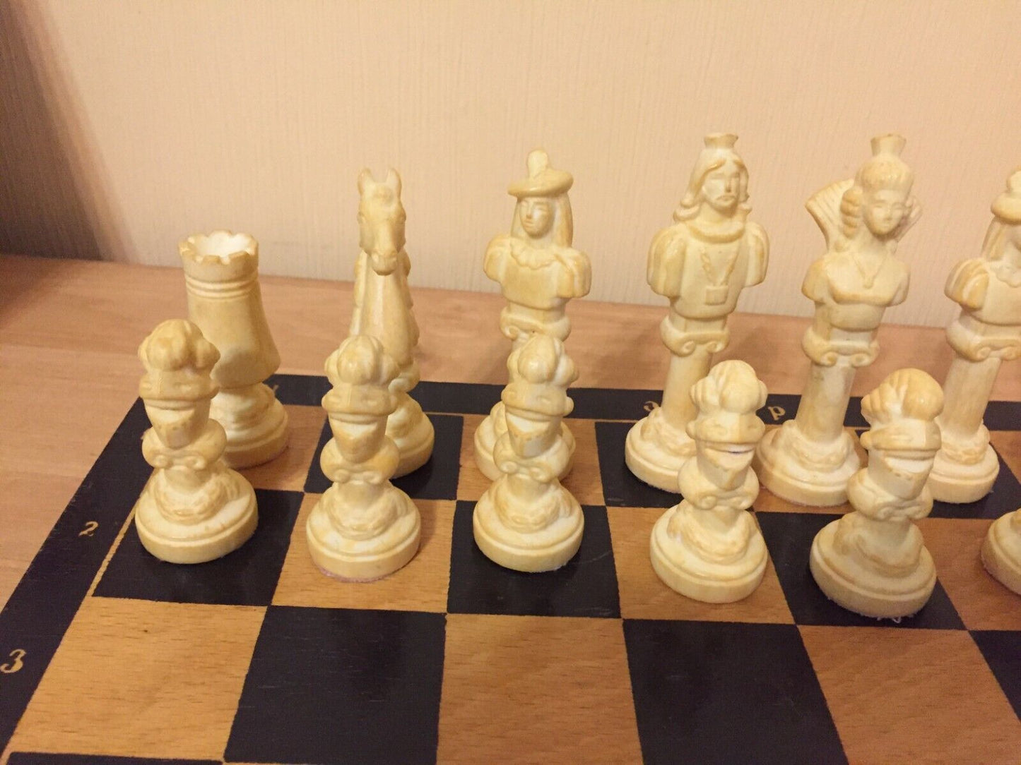 Chess set vintage plastic chessmen wooden Board Game USSR Soviet