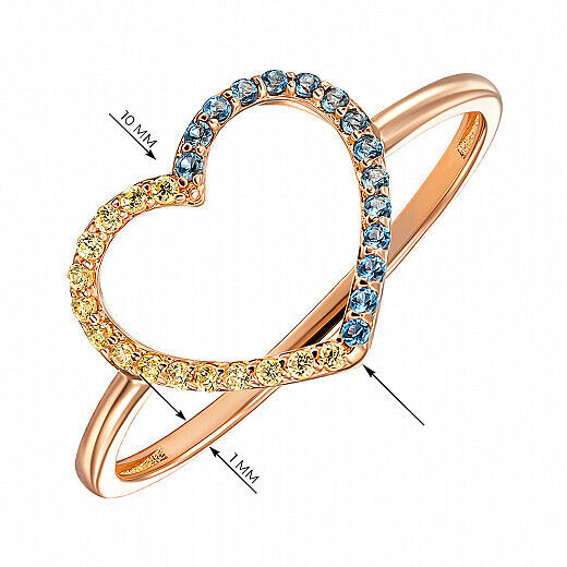 Ring Ukrainian Flag Ukraine Symbol Love Heart Size 6 to 9 Jewelry 14k gold (585)
