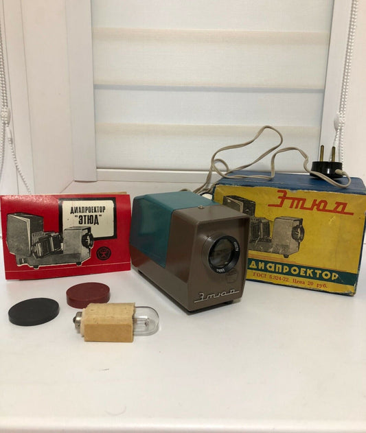 Etud Vintage old USSR Soviet Film slide projector FED USSR ETUDE + Box+ passport