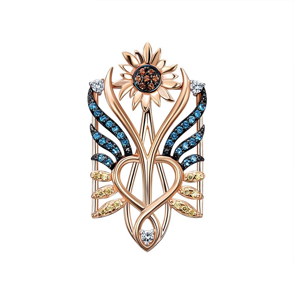 New Pendant - Sunflower Trident Тризуб Ukrainian Necklace Jewelry 14k gold (585)