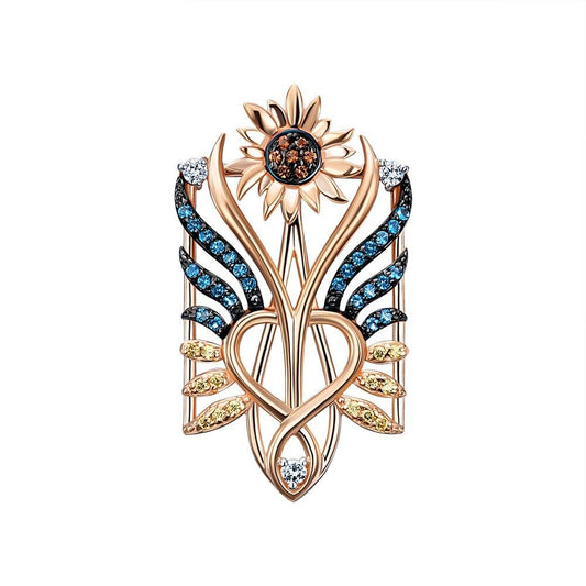 New Pendant - Sunflower Trident Тризуб Ukrainian Necklace Jewelry 14k gold (585)
